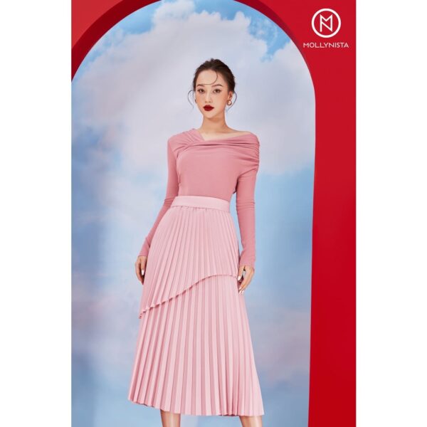 MOLLYNISTA - Áo Mia thun len tăm lệch vai quyến rũ nữ tính thiết kế cao cấp đi chơi đi tiệc gợi cảm - Hình ảnh 3