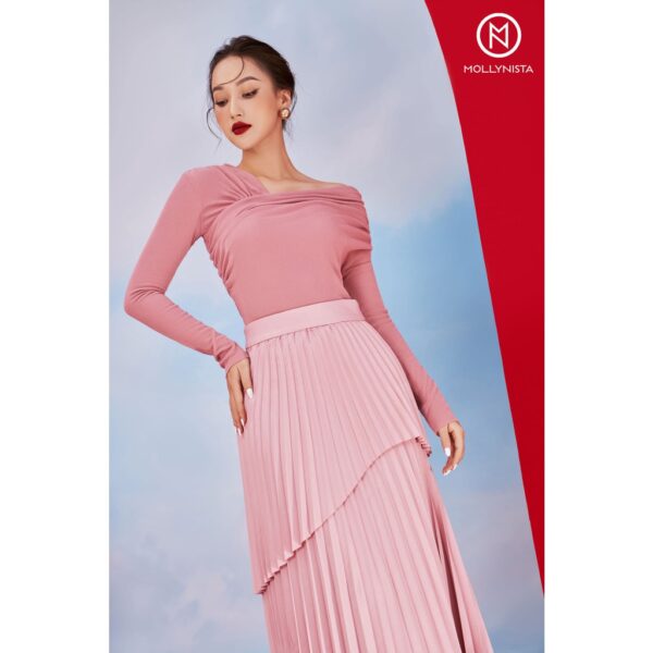 MOLLYNISTA - Áo Mia thun len tăm lệch vai quyến rũ nữ tính thiết kế cao cấp đi chơi đi tiệc gợi cảm - Hình ảnh 4