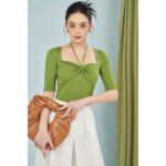 MOLLYNISTA – Áo Rina thun khoét cổ nhúm ngực có tay quyến rũ nữ tính thiết kế cao cấp đi chơi đi tiệc gợi cảm