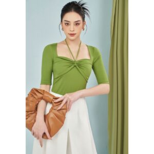 MOLLYNISTA - Áo Rina thun khoét cổ nhúm ngực có tay quyến rũ nữ tính thiết kế cao cấp đi chơi đi tiệc gợi cảm