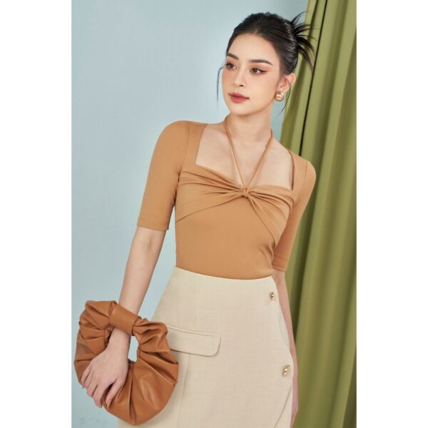 MOLLYNISTA - Áo Rina thun khoét cổ nhúm ngực có tay quyến rũ nữ tính thiết kế cao cấp đi chơi đi tiệc gợi cảm - Hình ảnh 2