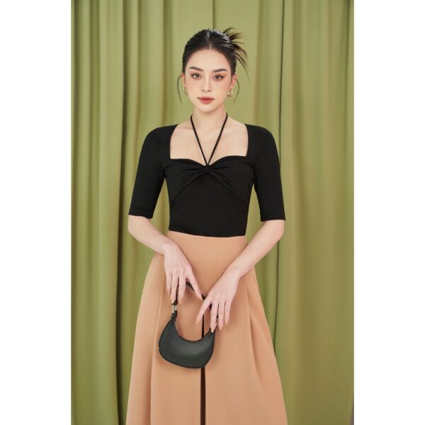 MOLLYNISTA - Áo Rina thun khoét cổ nhúm ngực có tay quyến rũ nữ tính thiết kế cao cấp đi chơi đi tiệc gợi cảm - Hình ảnh 3