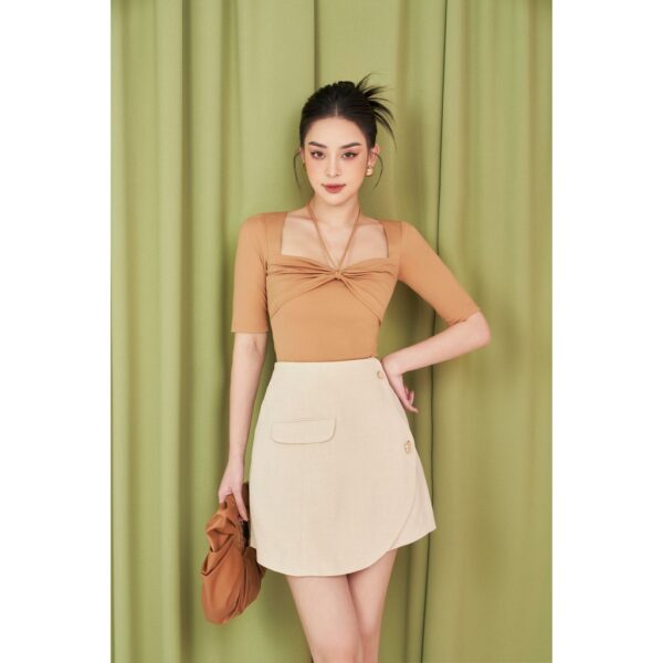 MOLLYNISTA - Áo Rina thun khoét cổ nhúm ngực có tay quyến rũ nữ tính thiết kế cao cấp đi chơi đi tiệc gợi cảm - Hình ảnh 5