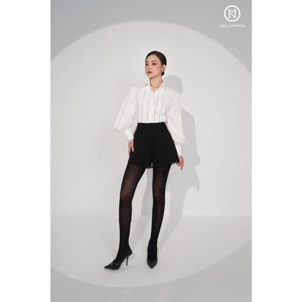 MOLLYNISTA - Áo sơ mi Elia trắng phối đăng ren dọc thân quyến rũ nữ tính thiết kế cao cấp đi chơi đi tiệc gợi cảm - Hình ảnh 4