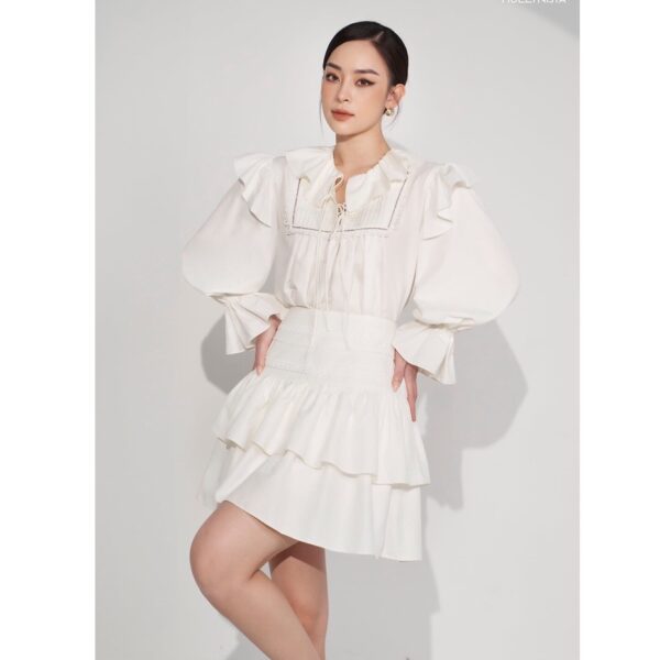 MOLLYNISTA - Áo Tania trắng xếp ly tăm cổ bèo FS quyến rũ nữ tính thiết kế cao cấp đi chơi đi tiệc gợi cảm