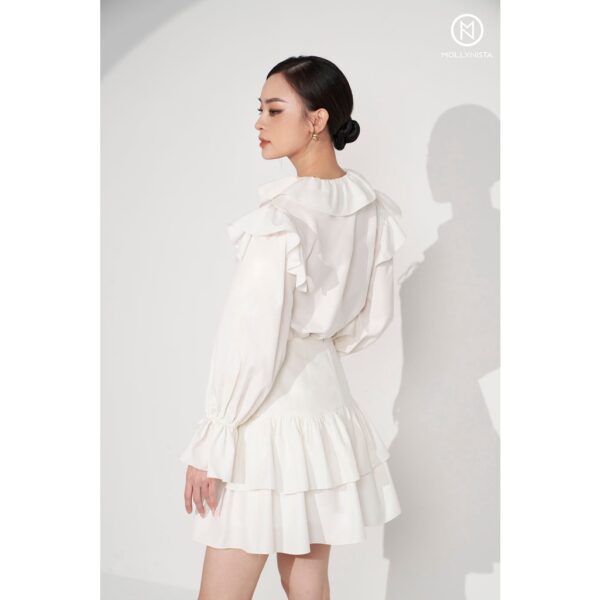 MOLLYNISTA - Áo Tania trắng xếp ly tăm cổ bèo FS quyến rũ nữ tính thiết kế cao cấp đi chơi đi tiệc gợi cảm - Ảnh 4