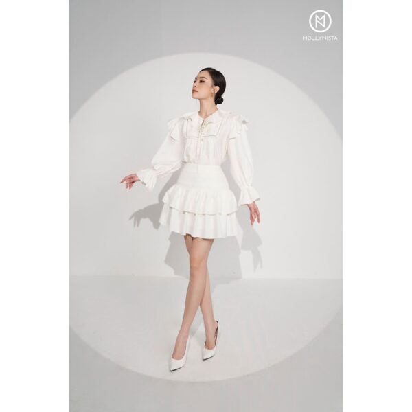 MOLLYNISTA - Áo Tania trắng xếp ly tăm cổ bèo FS quyến rũ nữ tính thiết kế cao cấp đi chơi đi tiệc gợi cảm - Ảnh 3