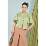 MOLLYNISTA – Áo Vivian lụa tay loa nút bọc quyến rũ nữ tính thiết kế cao cấp đi chơi đi tiệc gợi cảm