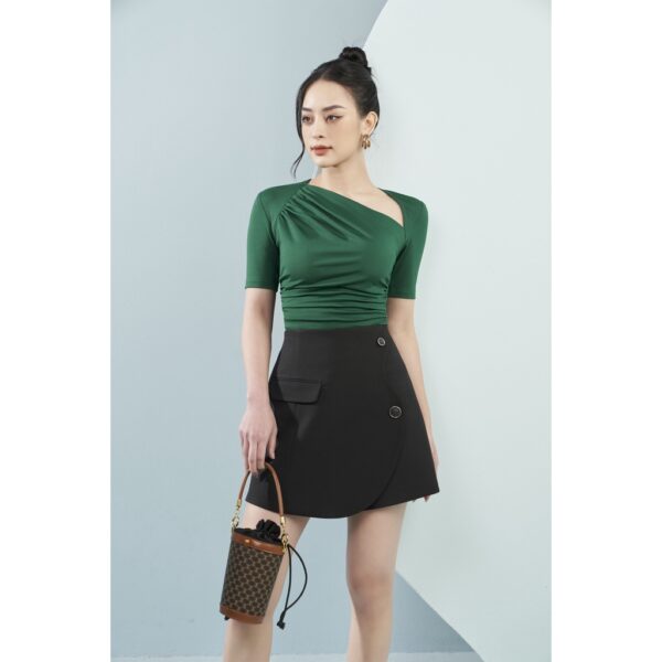 MOLLYNISTA - Áo Yany khoét cổ thun mịn cao cấp nhún cổ chéo quyến rũ nữ tính thiết kế cao cấp đi chơi đi tiệc gợi cảm - Hình ảnh 4