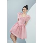 MOLLYNISTA – Đầm Choco organza cúp nhúm tay phồng quyến rũ nữ tính thiết kế cao cấp đi chơi đi tiệc gợi cảm