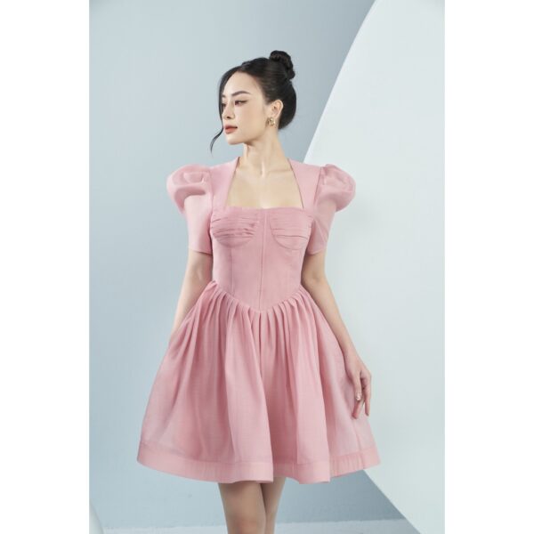 MOLLYNISTA - Đầm Choco organza cúp nhúm tay phồng quyến rũ nữ tính thiết kế cao cấp đi chơi đi tiệc gợi cảm - Ảnh 5