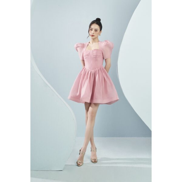 MOLLYNISTA - Đầm Choco organza cúp nhúm tay phồng quyến rũ nữ tính thiết kế cao cấp đi chơi đi tiệc gợi cảm - Ảnh 7
