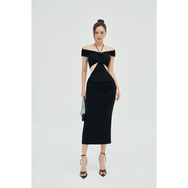 MOLLYNISTA - Đầm Jolio thun cut out khoét chéo ngực quyến rũ nữ tính thiết kế cao cấp đi chơi đi tiệc gợi cảm - Ảnh 3