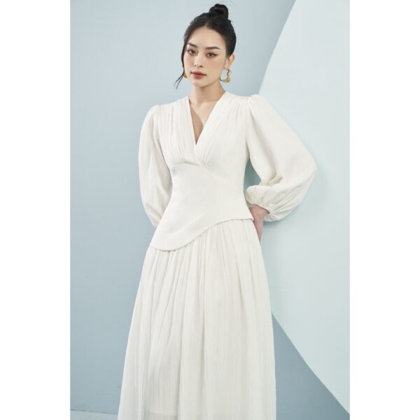 MOLLYNISTA - Đầm Lenia tay dài bồng phối eo quyến rũ nữ tính thiết kế cao cấp đi chơi đi tiệc gợi cảm - Hình ảnh 4