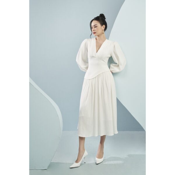 MOLLYNISTA - Đầm Lenia tay dài bồng phối eo quyến rũ nữ tính thiết kế cao cấp đi chơi đi tiệc gợi cảm - Hình ảnh 6