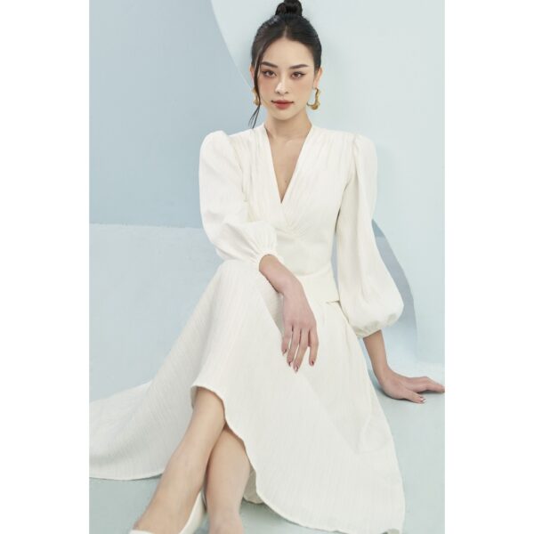 MOLLYNISTA - Đầm Lenia tay dài bồng phối eo quyến rũ nữ tính thiết kế cao cấp đi chơi đi tiệc gợi cảm - Hình ảnh 2