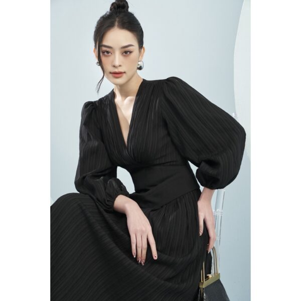 MOLLYNISTA - Đầm Lenia tay dài bồng phối eo quyến rũ nữ tính thiết kế cao cấp đi chơi đi tiệc gợi cảm - Hình ảnh 3
