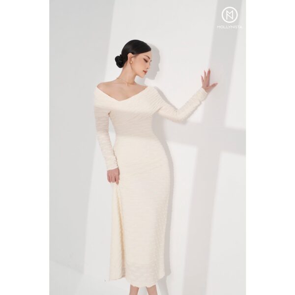 MOLLYNISTA - Đầm Luna tay dài chéo vai quyến rũ nữ tính thiết kế cao cấp đi chơi đi tiệc gợi cảm - Hình ảnh 2