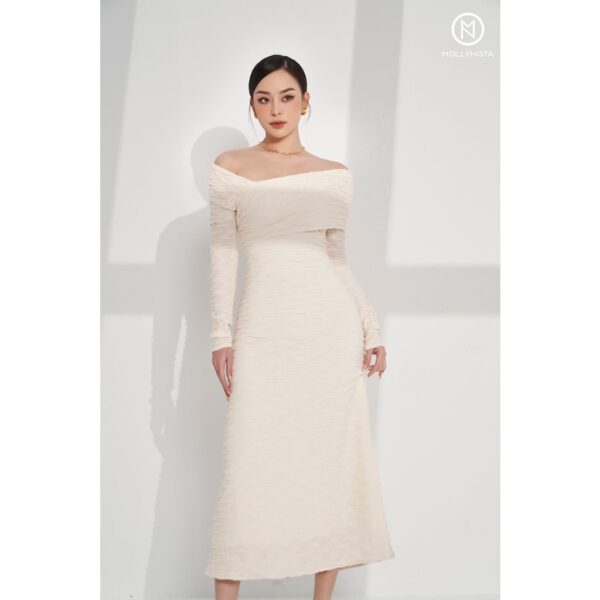 MOLLYNISTA - Đầm Luna tay dài chéo vai quyến rũ nữ tính thiết kế cao cấp đi chơi đi tiệc gợi cảm - Hình ảnh 3
