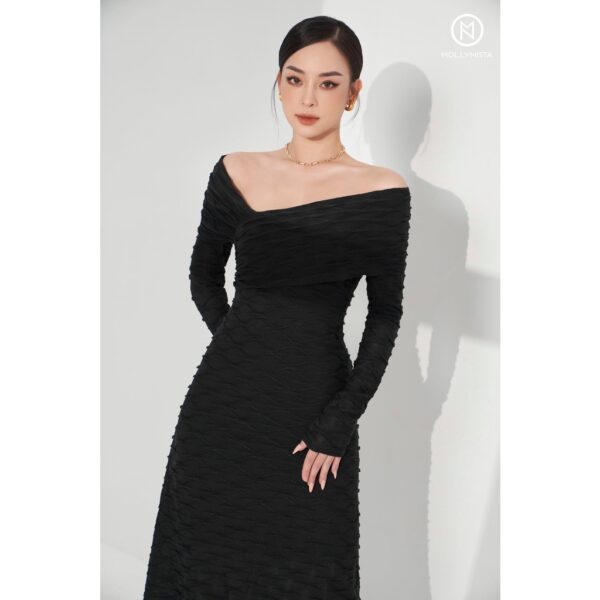 MOLLYNISTA - Đầm Luna tay dài chéo vai quyến rũ nữ tính thiết kế cao cấp đi chơi đi tiệc gợi cảm - Hình ảnh 4