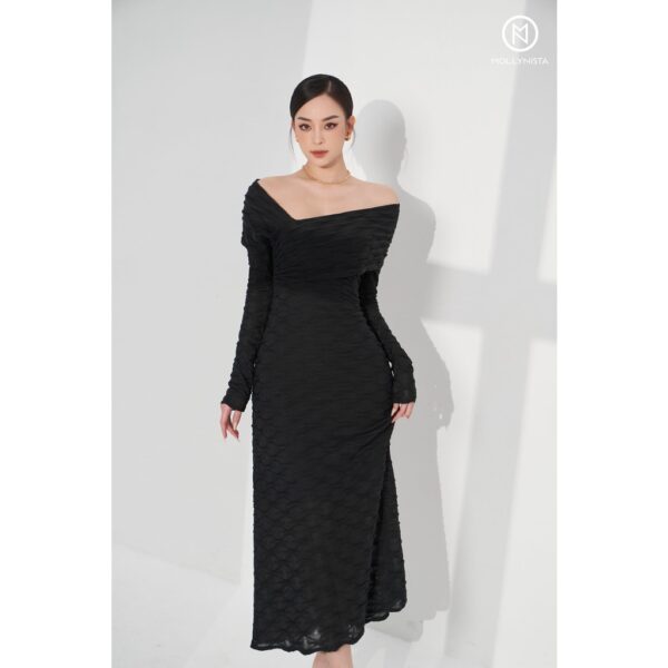 MOLLYNISTA - Đầm Luna tay dài chéo vai quyến rũ nữ tính thiết kế cao cấp đi chơi đi tiệc gợi cảm - Hình ảnh 5