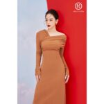 MOLLYNISTA – Đầm Mia thun tay dài lệch vai quyến rũ nữ tính thiết kế cao cấp đi chơi đi tiệc gợi cảm