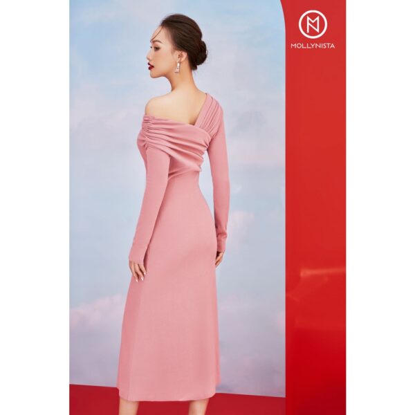 MOLLYNISTA - Đầm Mia thun tay dài lệch vai quyến rũ nữ tính thiết kế cao cấp đi chơi đi tiệc gợi cảm - Ảnh 6