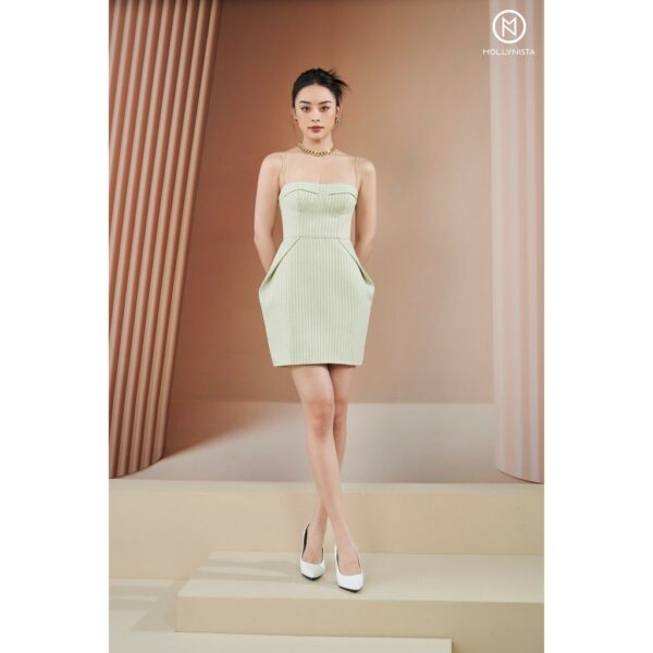 MOLLYNISTA - Đầm Minty sọc xanh cúp ngực 2 dây quyến rũ nữ tính thiết kế cao cấp đi chơi đi tiệc gợi cảm - Hình ảnh 2