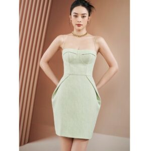 MOLLYNISTA - Đầm Minty sọc xanh cúp ngực 2 dây quyến rũ nữ tính thiết kế cao cấp đi chơi đi tiệc gợi cảm