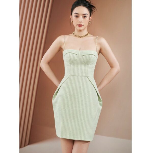 MOLLYNISTA - Đầm Minty sọc xanh cúp ngực 2 dây quyến rũ nữ tính thiết kế cao cấp đi chơi đi tiệc gợi cảm