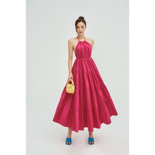 MOLLYNISTA - Đầm Mira yếm maxi hở lưng quyến rũ nữ tính thiết kế cao cấp đi chơi đi tiệc gợi cảm - Hình ảnh 3