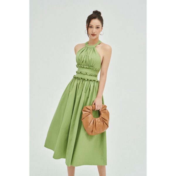 MOLLYNISTA - Đầm Mira yếm maxi hở lưng quyến rũ nữ tính thiết kế cao cấp đi chơi đi tiệc gợi cảm - Hình ảnh 5