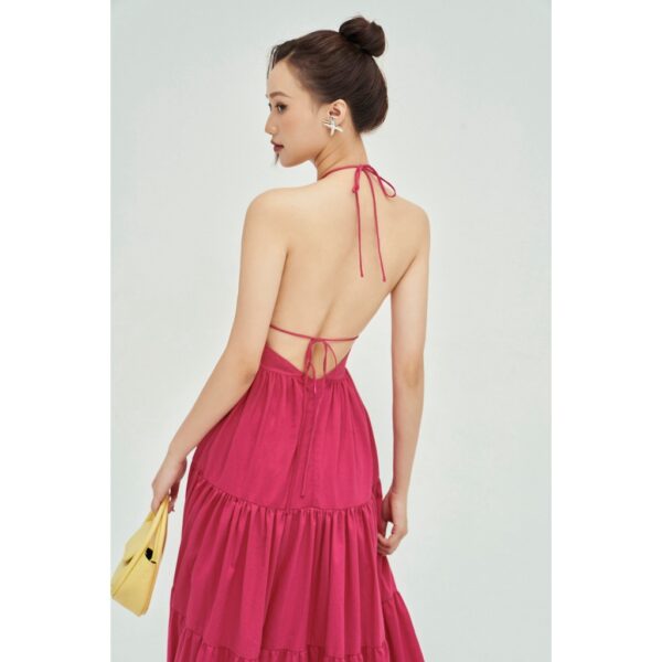 MOLLYNISTA - Đầm Mira yếm maxi hở lưng quyến rũ nữ tính thiết kế cao cấp đi chơi đi tiệc gợi cảm - Hình ảnh 9