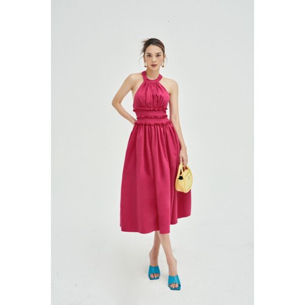 MOLLYNISTA - Đầm Polly yếm nhúm cổ lưng chun quyến rũ nữ tính thiết kế cao cấp đi chơi đi tiệc gợi cảm - Ảnh 2
