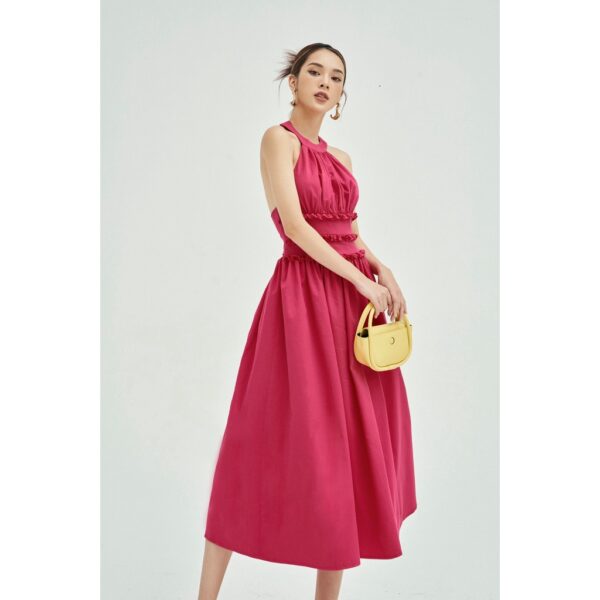 MOLLYNISTA - Đầm Polly yếm nhúm cổ lưng chun quyến rũ nữ tính thiết kế cao cấp đi chơi đi tiệc gợi cảm - Ảnh 4