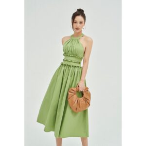 MOLLYNISTA - Đầm Polly yếm nhúm cổ lưng chun quyến rũ nữ tính thiết kế cao cấp đi chơi đi tiệc gợi cảm