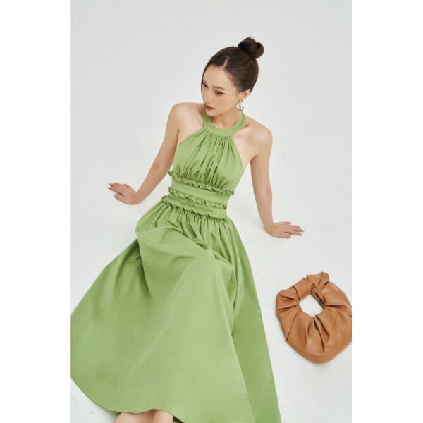 MOLLYNISTA - Đầm Polly yếm nhúm cổ lưng chun quyến rũ nữ tính thiết kế cao cấp đi chơi đi tiệc gợi cảm - Ảnh 5