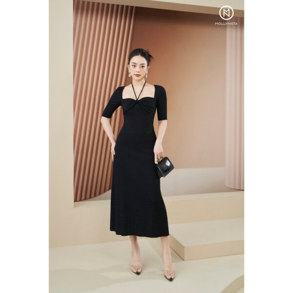 MOLLYNISTA - Đầm Rina thun nhúm ngực có tay quyến rũ nữ tính thiết kế cao cấp đi chơi đi tiệc gợi cảm - Hình ảnh 3