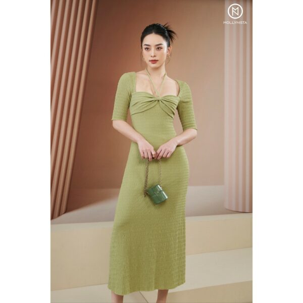 MOLLYNISTA - Đầm Rina thun nhúm ngực có tay quyến rũ nữ tính thiết kế cao cấp đi chơi đi tiệc gợi cảm - Hình ảnh 4
