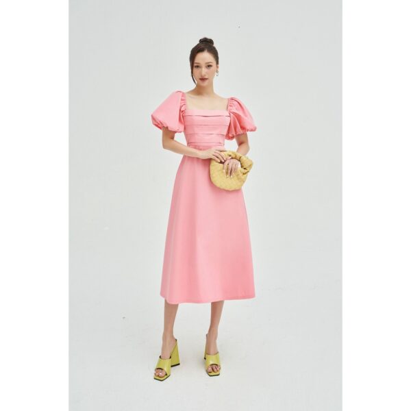 MOLLYNISTA - Đầm Zanny xếp ly ngang ngực tay phồng quyến rũ nữ tính thiết kế cao cấp đi chơi đi tiệc gợi cảm - Hình ảnh 3