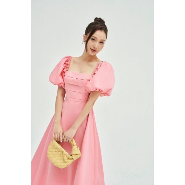 MOLLYNISTA - Đầm Zanny xếp ly ngang ngực tay phồng quyến rũ nữ tính thiết kế cao cấp đi chơi đi tiệc gợi cảm - Hình ảnh 5