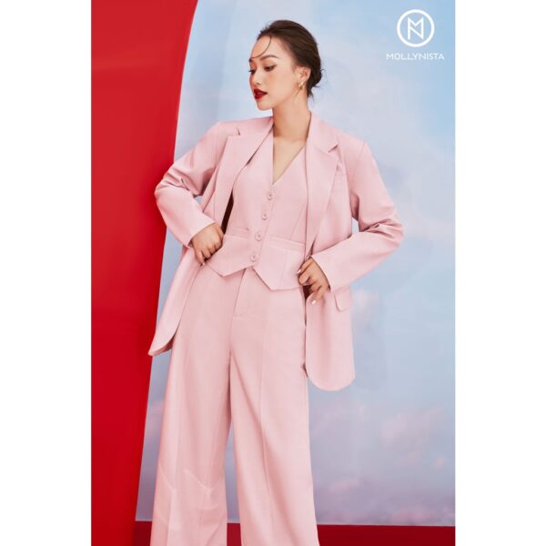 MOLLYNISTA - Quần Rosa hồng dài ống rộng quyến rũ nữ tính thiết kế cao cấp đi chơi đi tiệc gợi cảm - Hình ảnh 3