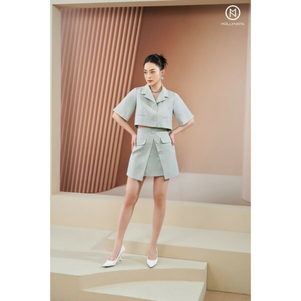 MOLLYNISTA- Váy Amee xanh mint đắp chéo 3 nút quyến rũ nữ tính thiết kế cao cấp đi chơi đi tiệc gợi cảm - Ảnh 2
