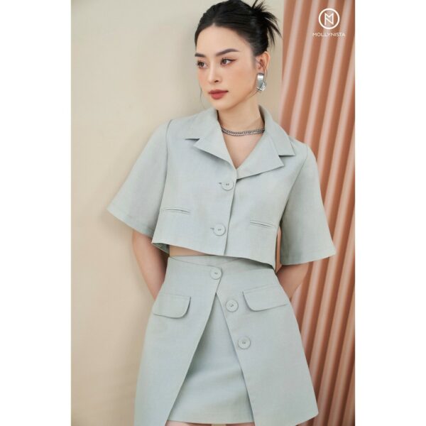 MOLLYNISTA- Váy Amee xanh mint đắp chéo 3 nút quyến rũ nữ tính thiết kế cao cấp đi chơi đi tiệc gợi cảm - Ảnh 3