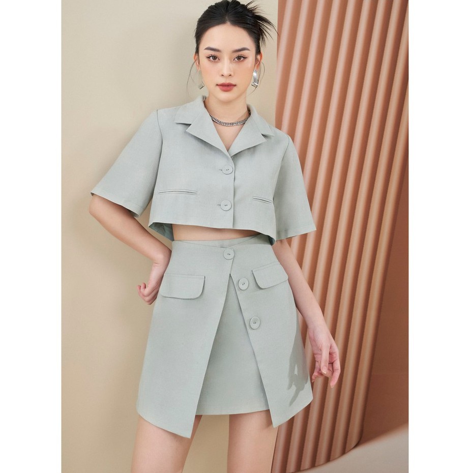 MOLLYNISTA- Váy Amee xanh mint đắp chéo 3 nút quyến rũ nữ tính thiết kế cao cấp đi chơi đi tiệc gợi cảm