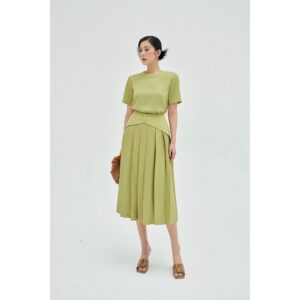 MOLLYNISTA - Váy Gaia xanh dập ly đắp eo 2 nút quyến rũ nữ tính thiết kế cao cấp đi chơi đi tiệc gợi cảm