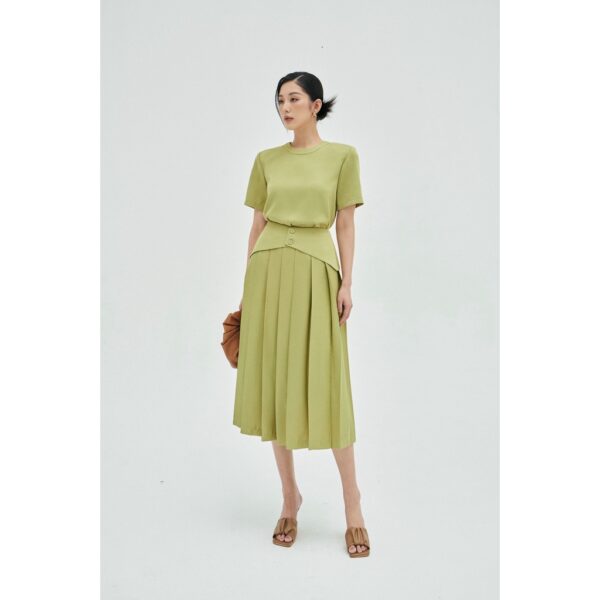 MOLLYNISTA - Váy Gaia xanh dập ly đắp eo 2 nút quyến rũ nữ tính thiết kế cao cấp đi chơi đi tiệc gợi cảm