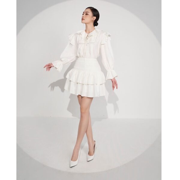 MOLLYNISTA - Váy Tania trắng 2 bèo tầng phối ren quyến rũ nữ tính thiết kế cao cấp đi chơi đi tiệc gợi cảm