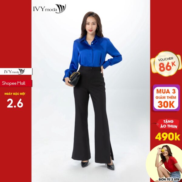 Quần ống loe nhấn xẻ nữ IVY moda MS 22M7257