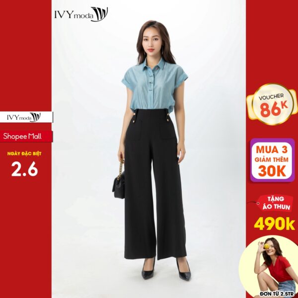 Quần Tuysi phối khuy nữ IVY moda MS 22M7429